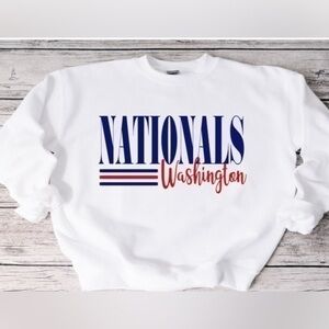 Nationals Striped Crewneck- white